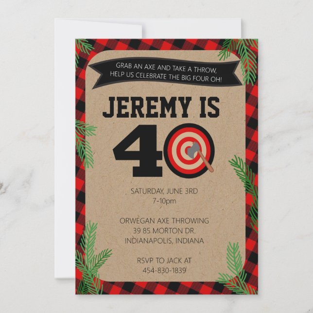 Axe Throwing Fortieth Birthday Invitation (Front)