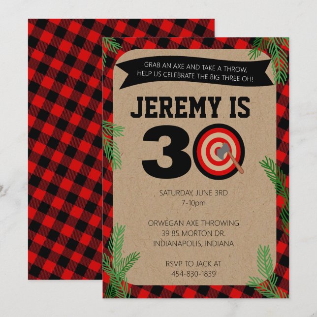 Axe Throwing Thirtieth Birthday Invitation (Front/Back)