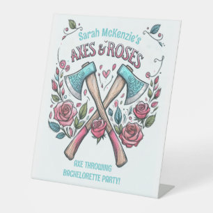 Axes & Roses - Axe Throwing Bachelorette Party Pedestal Sign