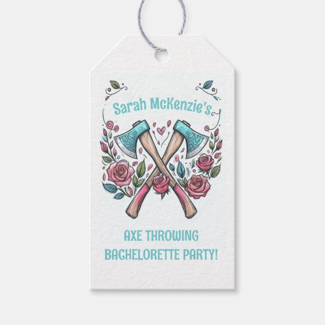 Axes & Roses - Étiquettes de fête de lancer de hac (Devant)