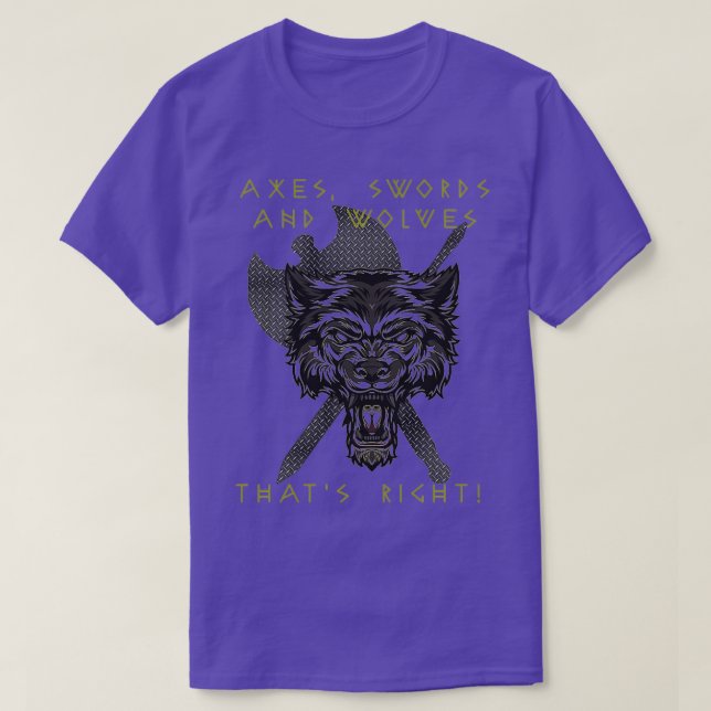 Axes Swords and Wolves T-Shirt (Design Front)