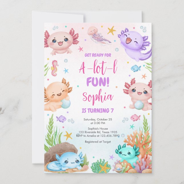 Axolotl Alotl Fun Birthday Party Invitation (Devant)