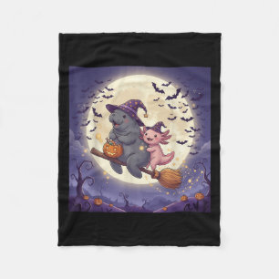 Axolotl And Manatee Witch Hat Pumpkin Halloween Co Fleece Blanket