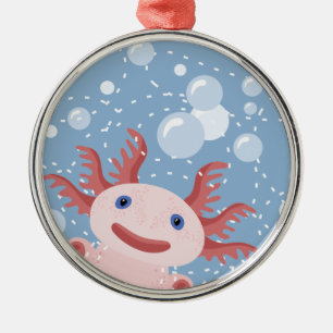 Axolotl and the Bubbles Bold Vector Design Metal Ornament