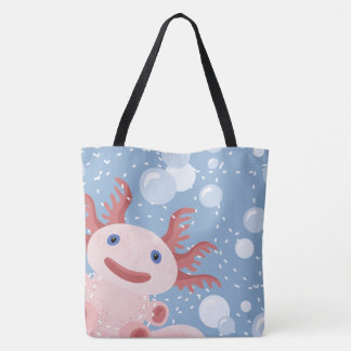 Axolotl and the Bubbles Bold Vector Design Tote Bag