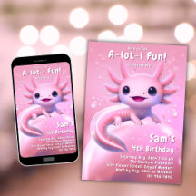 Axolotl Anniversaire Invitation Fille rose Axolotl