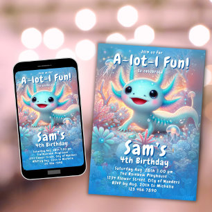 Axolotl Anniversaire Invitation Neon Boy Axolotl