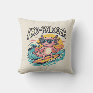 Axolotl Axo-Palooza parody 90s style surfing beach Throw Pillow