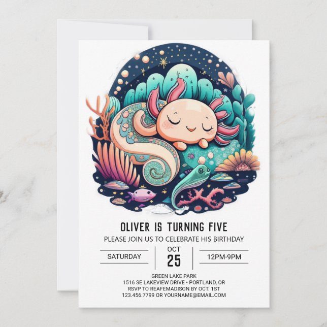 Axolotl Birthday Invitation (Front)