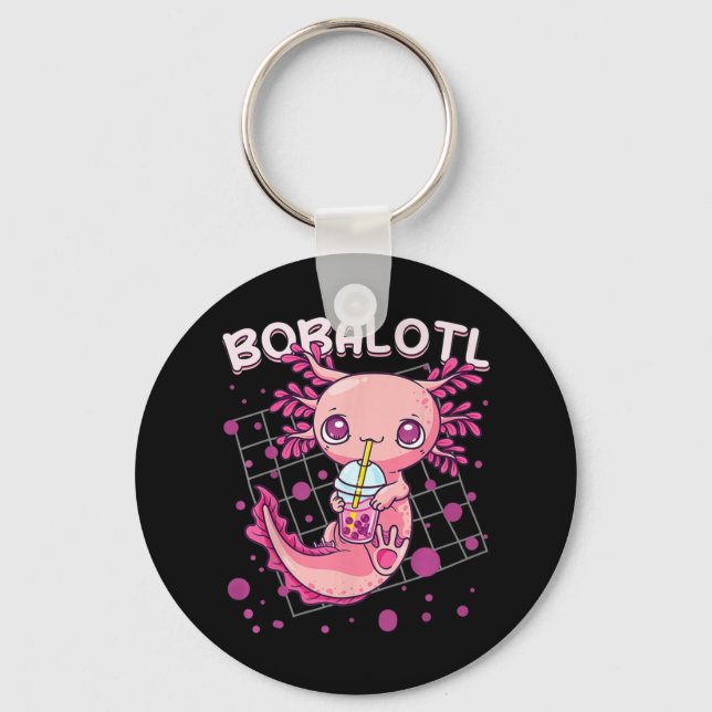 Axolotl Boba Tea Bubble Tea Kawaii Anime Japanese  Keychain (Front)