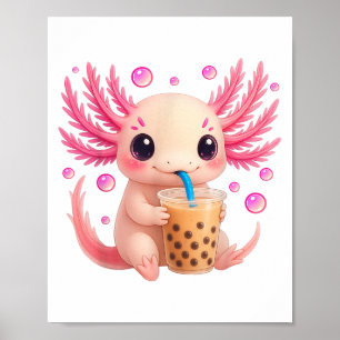 Axolotl Bubble Boba Tea Anime Cute Kawaii Teen Gir Poster