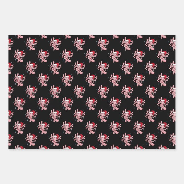 Axolotl Christmas Candycane Wrapping Paper Sheet (Front)
