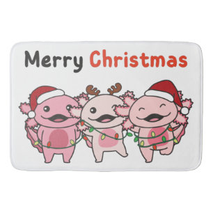 Axolotl Christmas Cute Axolotls Merry Christmas Bath Mat