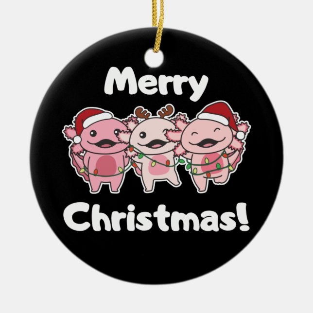 Axolotl Christmas Cute Axolotls Merry Christmas Ce Ceramic Ornament (Front)