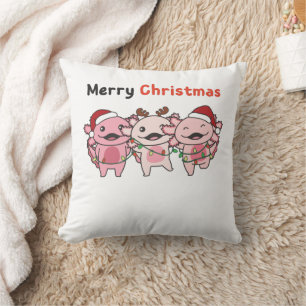 Axolotl Christmas Cute Axolotls Merry Christmas Throw Pillow