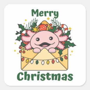 Axolotl Christmas Letter Winter Animals Axolotls Square Sticker