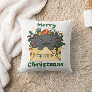 Axolotl Christmas Letter Winter Animals Axolotls Throw Pillow