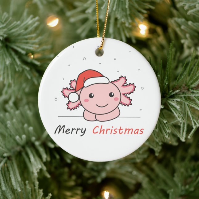Axolotl Christmas Snow Winter Animals Axolotls Ceramic Ornament (Tree)