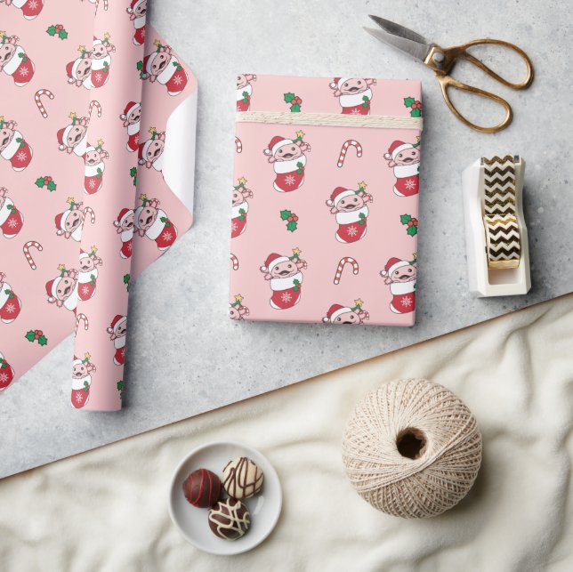 Axolotl Christmas Snow Winter Animals Axolotls Wra Wrapping Paper (Crafts)
