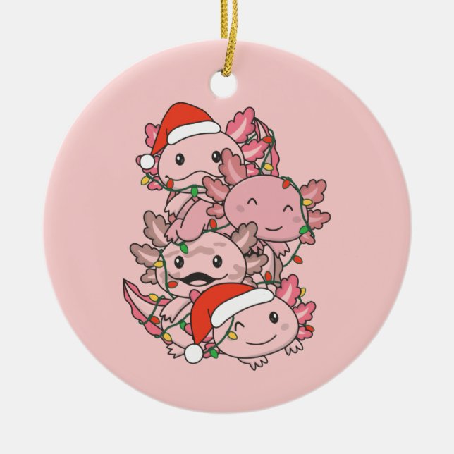 Axolotl Christmas Tree Christmas Animals Axolotls Ceramic Ornament (Front)