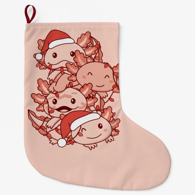 Axolotl Christmas Tree Christmas Animals Axolotls  Large Christmas Stocking (Front)