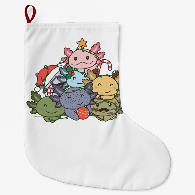 Axolotl Christmas Tree Funny Animal Christmas Large Christmas Stocking (Front)