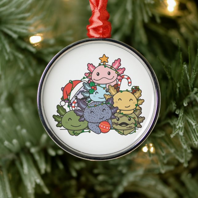 Axolotl Christmas Tree Funny Animal Christmas Metal Ornament (Tree)