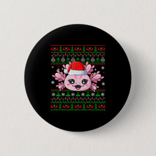 Axolotl Christmas Ugly Sweater Santa Axolotl Head  2 Inch Round Button