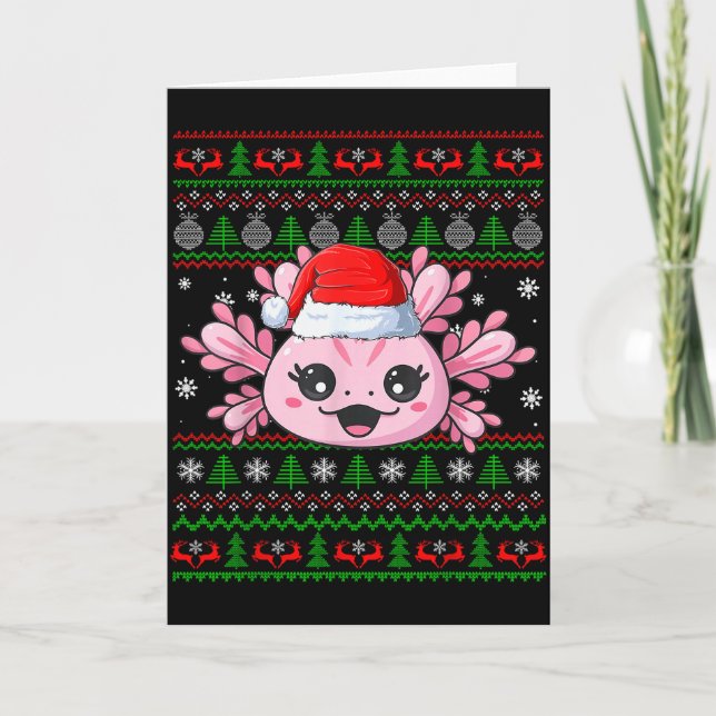 Axolotl Christmas Ugly Sweater Santa Axolotl Head  Card (Front)