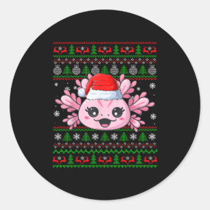 Axolotl Christmas Ugly Sweater Santa Axolotl Head  Classic Round Sticker