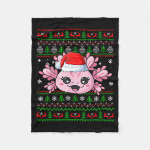 Axolotl Christmas Ugly Sweater Santa Axolotl Head  Fleece Blanket
