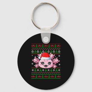 Axolotl Christmas Ugly Sweater Santa Axolotl Head  Keychain