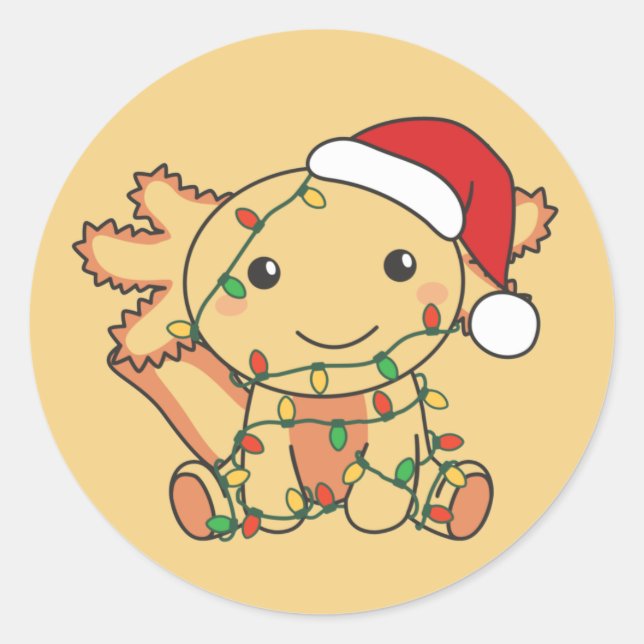 Axolotl Christmas Winter Animals Axolotls Classic  Classic Round Sticker (Front)