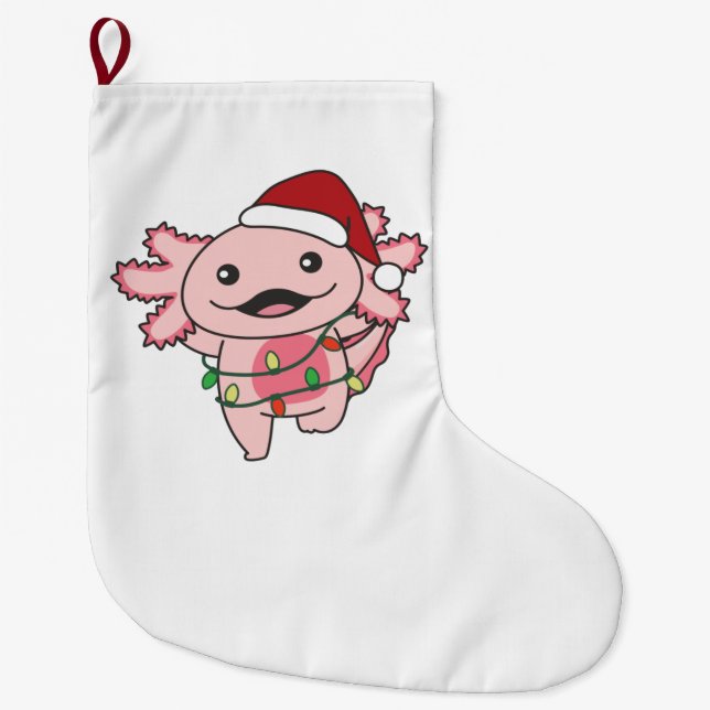 Axolotl Christmas Winter Animals Axolotls Large Christmas Stocking (Front)