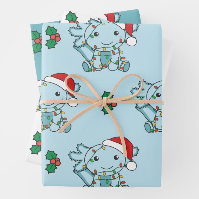 Axolotl Christmas Winter Animals Holiday Axolotls Wrapping Paper Sheet (In situ)