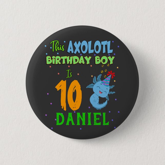 Axolotl Custom Birthday Boy Matching  2 Inch Round Button (Front)