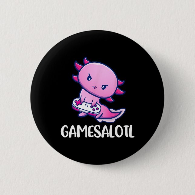 Axolotl Cute Playing Video Game  2 Inch Round Button (Front)
