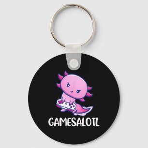 Axolotl Cute Playing Video Game  Keychain