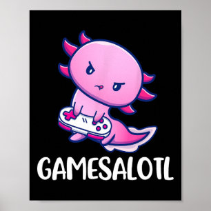 Axolotl Cute Playing Video Game  Poster