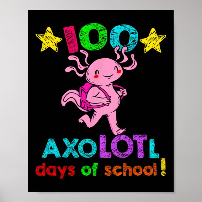Axolotl Days Of School Funny 100 Days Of School  Poster (Front)