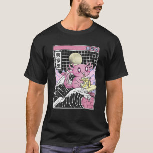 Axolotl Drinking Banana Milk Kanagawa Wave Anime V T-Shirt