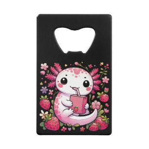 Axolotl Drinking Japanese Strawberry Milk Credit Card Bottle Opener
