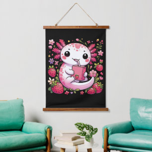 Axolotl Drinking Japanese Strawberry Milk  Hanging Tapestry