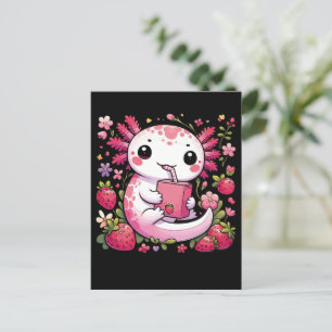 Axolotl Drinking Japanese Strawberry Milk Postcard
