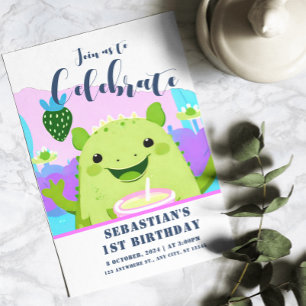 Axolotl Drinking Milk 1st Birthday Invitation