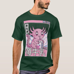 Axolotl Drinking Strawberry Milk Japan Otaku Anime T-Shirt