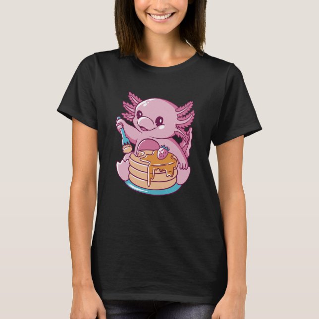 Axolotl Eating Pancakes Cute T-Shirt (Front)