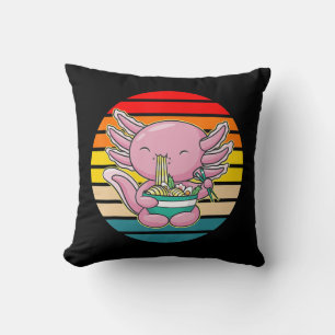 Axolotl Eating Ramen Kawaii Anime Japanese Food Ki Throw Pillow