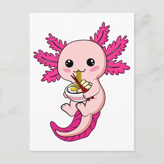 Axolotl Eating Ramen Noodles Kawaii Anime Postcard (Front)