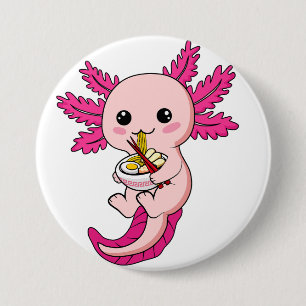 Axolotl Eating Ramen Noodles Kawaii Anime Round Bu 3 Inch Round Button